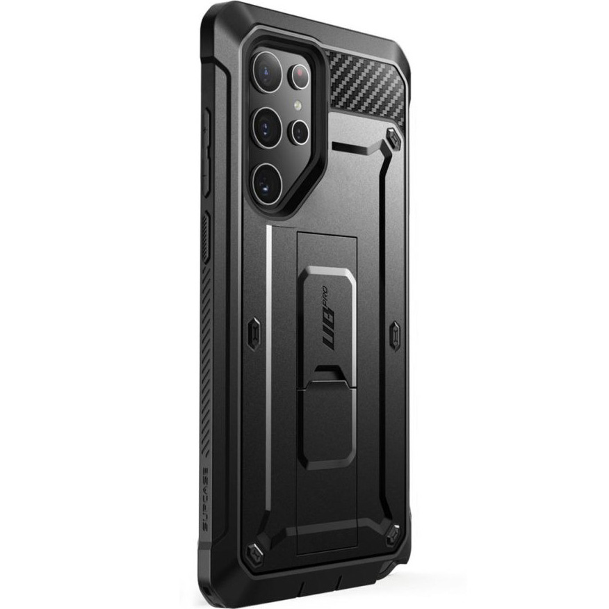 Etui pancerne z osłoną na ekran, z wbudowaną podstawką i kaburą z klipsem obrotowym Supcase Unicorn Beetle Pro do Galaxy S24 Ultra, czarne